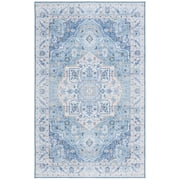 SAFAVIEH Tucson Luvina Traditional Machine Washable Area Rug, Light Blue/Blue, 5' x 8'