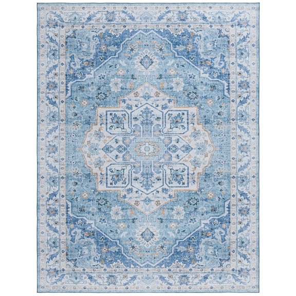 SAFAVIEH Tucson Luvina Traditional Machine Washable Area Rug, Light Blue/Blue, 9' x 12'
