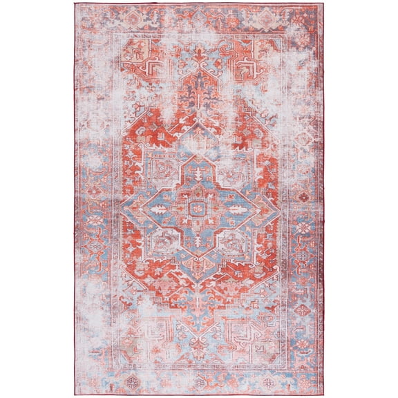SAFAVIEH Tucson Major Traditional Machine Washable Area Rug, 5' x 8', Rust/Blue