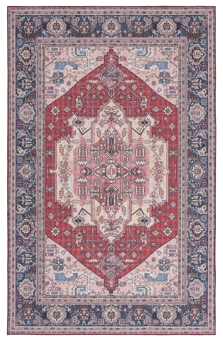 Tucson Red and Navy Washable Synthetic Area Rug