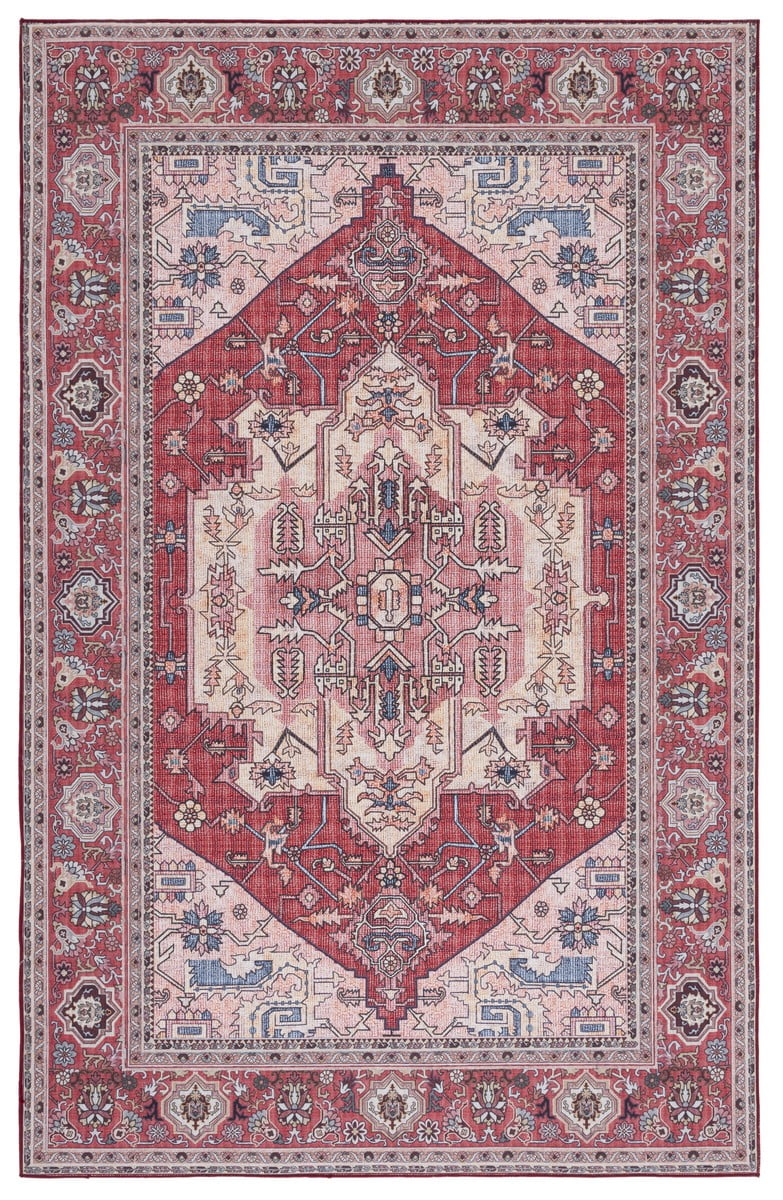 Modern Tucson Red Synthetic 3'x5' Machine-Washable Area Rug