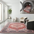 thumbnail image 1 of SAFAVIEH Tucson Martha Traditional Machine Washable Area Rug, 6' x 6' Square, Red/Navy, 1 of 15