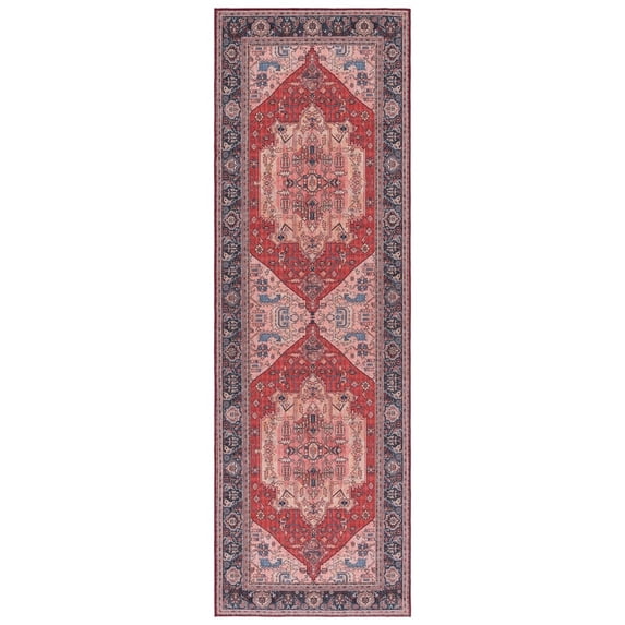 SAFAVIEH Tucson Martha Traditional Machine Washable Runner, 2'6" x 8', Red/Navy