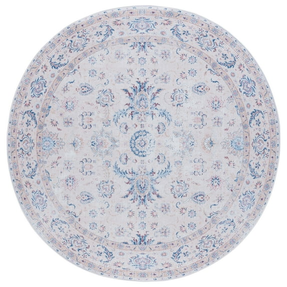 SAFAVIEH Tucson Max Traditional Machine Washable Area Rug, Ivory/Blue, 6' x 6' Round