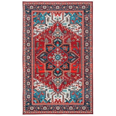 SAFAVIEH Tucson Medici Traditional Machine Washable Area Rug, 5' x 8', Red/Blue
