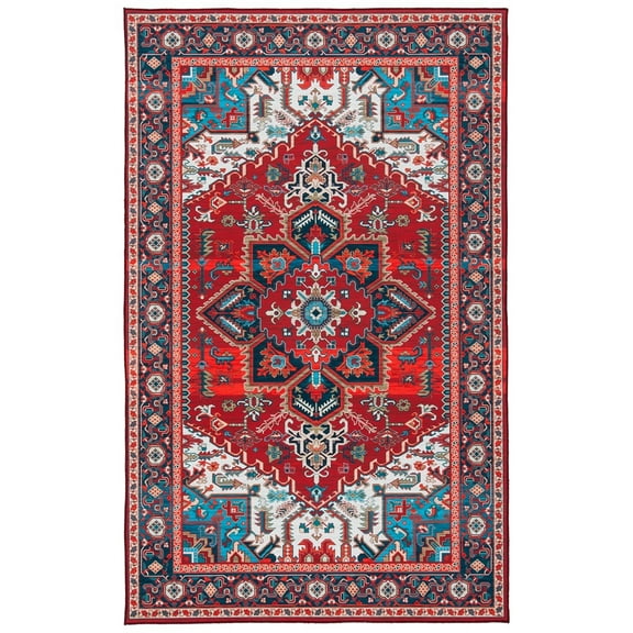 SAFAVIEH Tucson Medici Traditional Machine Washable Area Rug, 5' x 8', Red/Blue