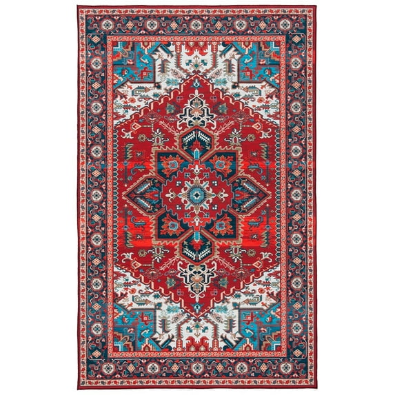 SAFAVIEH Tucson Medici Traditional Machine Washable Area Rug, 5' x 8', Red/Blue