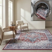 SAFAVIEH Tucson Medici Traditional Machine Washable Area Rug, 9' x 12', Red/Navy
