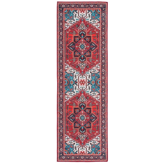 SAFAVIEH Tucson Medici Traditional Machine Washable Runner, 2'6" x 12', Red/Blue