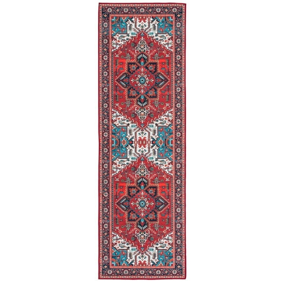 SAFAVIEH Tucson Medici Traditional Machine Washable Runner, 2'6" x 8', Red/Blue