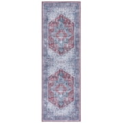 SAFAVIEH Tucson Medici Traditional Machine Washable Runner, 2'6" x 8', Red/Navy
