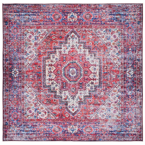 SAFAVIEH Tucson Melva Traditional Machine Washable Area Rug, 6' x 6' Square, Red/Blue