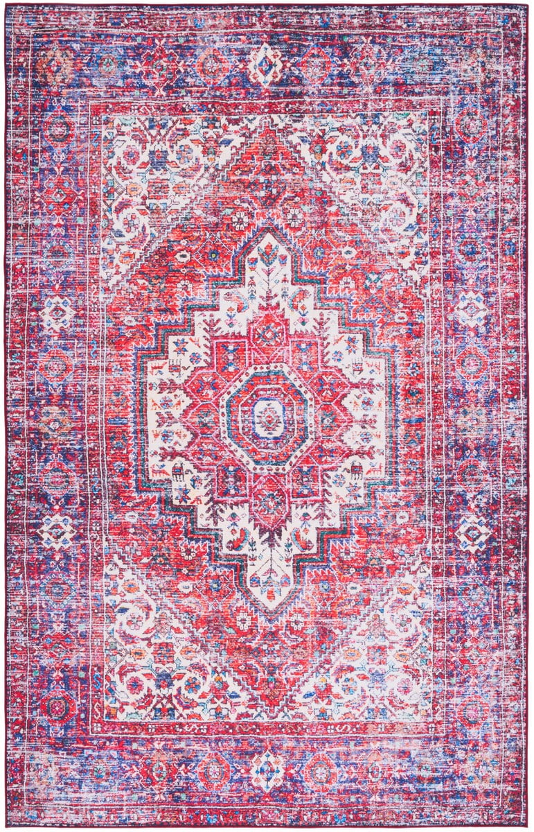 SAFAVIEH Tucson Melva Traditional Machine Washable Area Rug, 6' x 9', Red/Blue