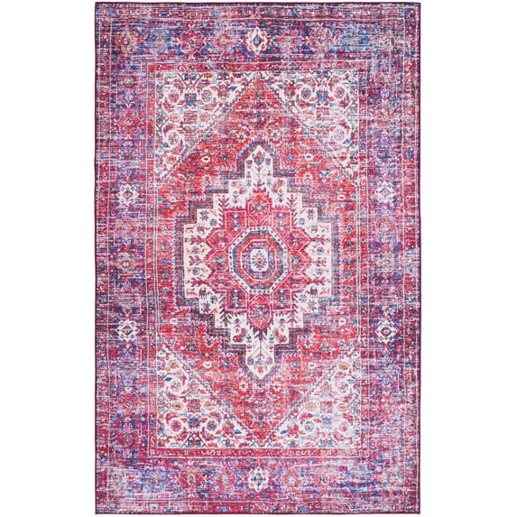 SAFAVIEH Tucson Melva Traditional Machine Washable Area Rug, 9' x 12', Red/Blue
