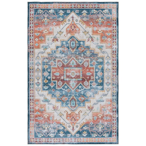 SAFAVIEH Tucson Melvin Traditional Machine Washable Area Rug, 3' x 5', Blue/Rust