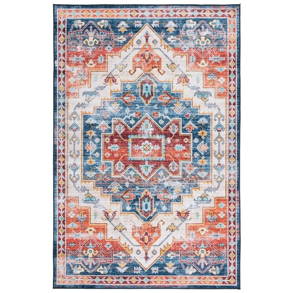 SAFAVIEH Tucson Melvin Traditional Machine Washable Area Rug, 4' x 6', Blue/Rust