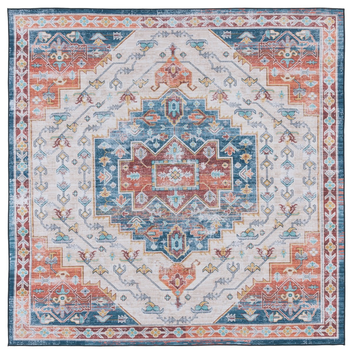 Tucson Blue 6' Square Synthetic Easy-Care Area Rug