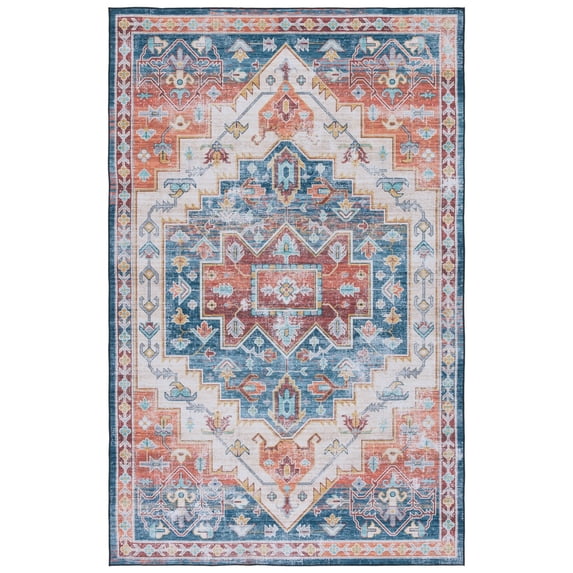 SAFAVIEH Tucson Melvin Traditional Machine Washable Area Rug, 9' x 12', Blue/Rust