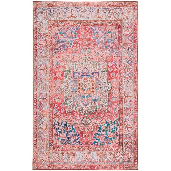 SAFAVIEH Tucson Merlin Traditional Machine Washable Area Rug, 5' x 8', Rose/Beige