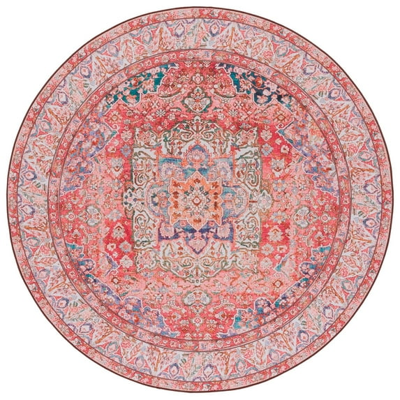 SAFAVIEH Tucson Merlin Traditional Machine Washable Area Rug, 6' x 6' Round, Rose/Beige