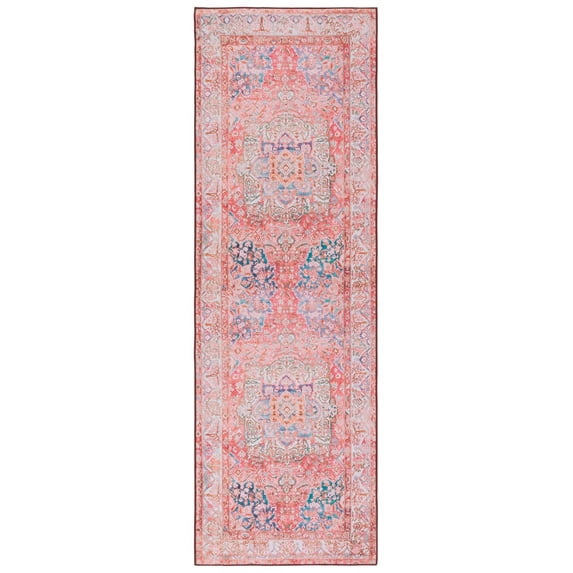 SAFAVIEH Tucson Merlin Traditional Machine Washable Runner, 2'6" x 8', Rose/Beige