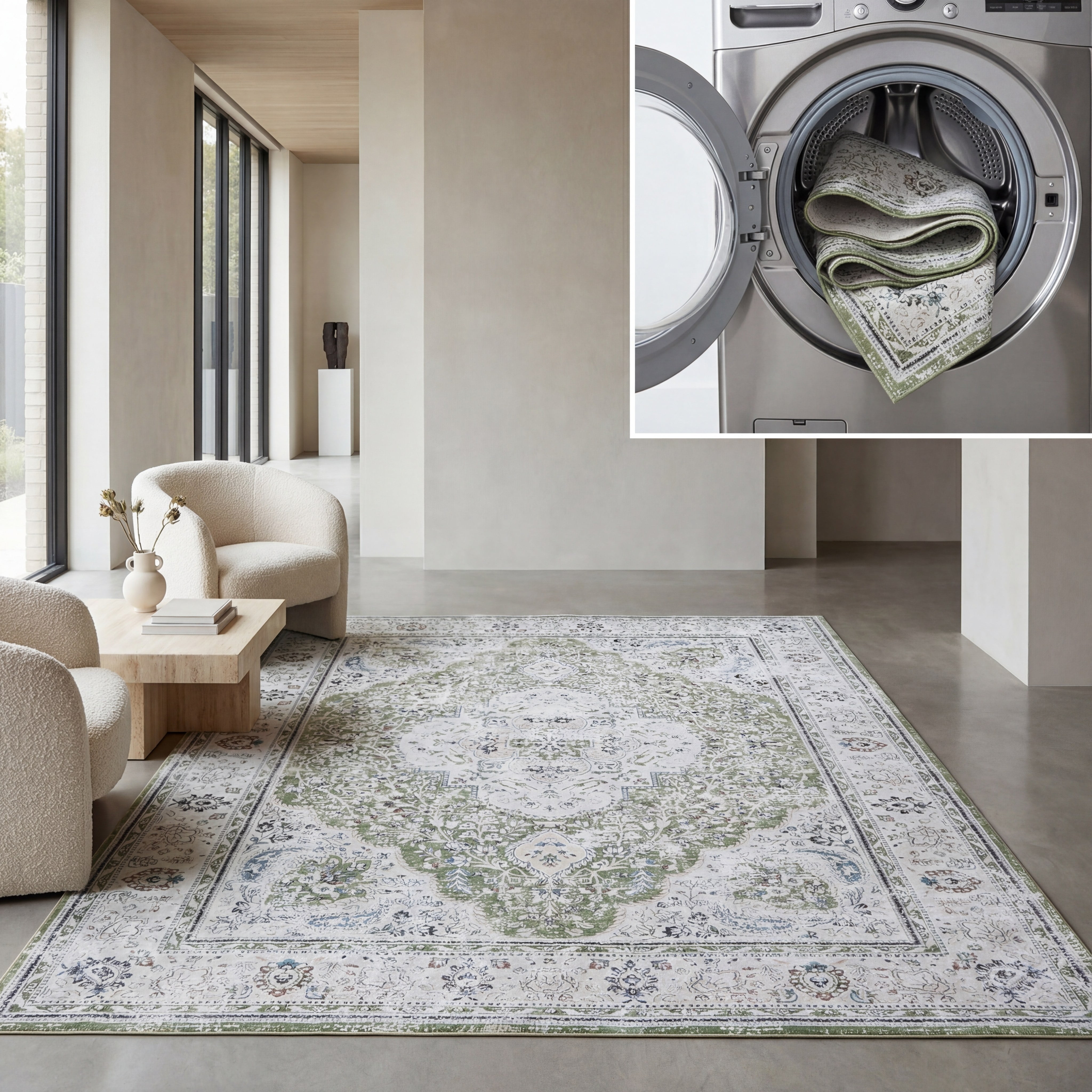 SAFAVIEH Tucson Natalie Oriental Machine Washable Area Rug, Green