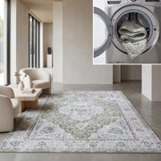 SAFAVIEH Tucson Natalie Oriental Machine Washable Area Rug, Green/Beige, 4' x 4' Square