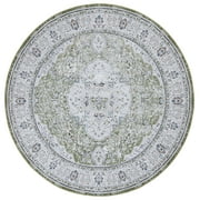 SAFAVIEH Tucson Natalie Oriental Machine Washable Area Rug, Green/Beige, 8' x 8' Round