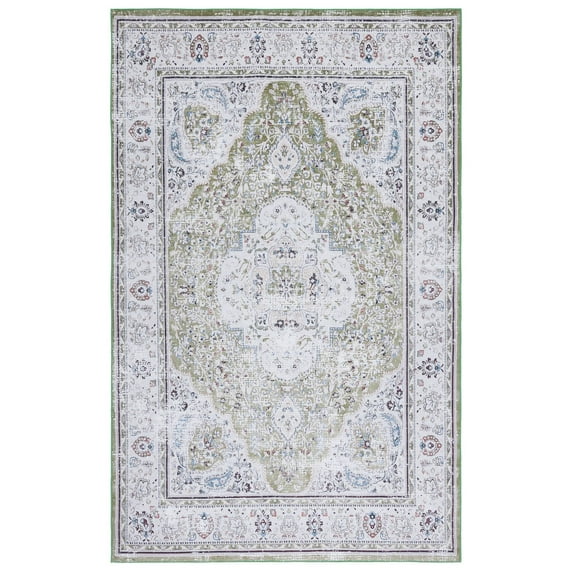 SAFAVIEH Tucson Natalie Traditional Machine Washable Area Rug, 5' x 8', Green/Beige