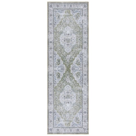 SAFAVIEH Tucson Natalie Traditional Machine Washable Runner, 2'6" x 8', Green/Beige