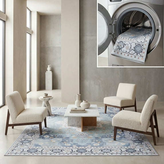 Safavieh Tucson Nazca Oriental Machine Washable Area Rug, Aqua/Light Blue, 5' x 8'
