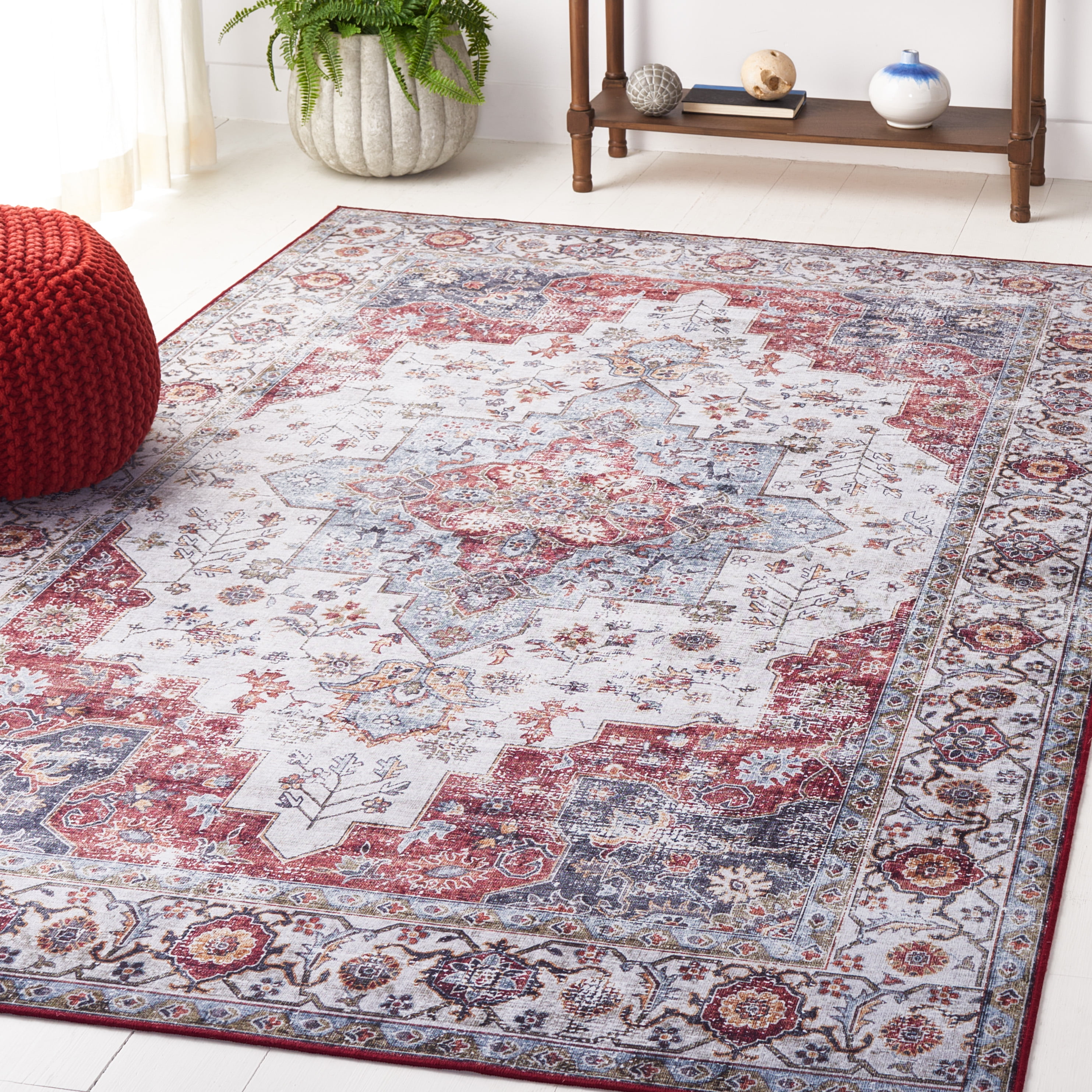 Safavieh Tucson Nazca Oriental Machine Washable Area Rug, Light Blue/Rust, 2'6" x 4'