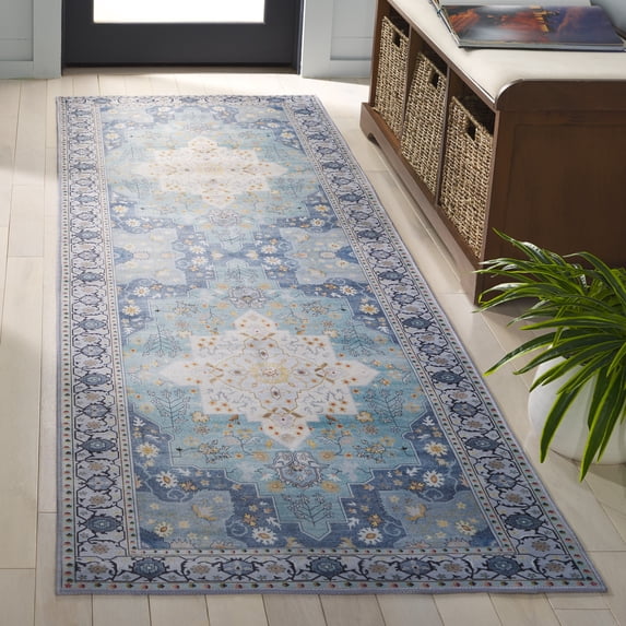 Safavieh Tucson Nazca Oriental Machine Washable Runner Rug, Aqua/Light Blue, 2'6" x 8'
