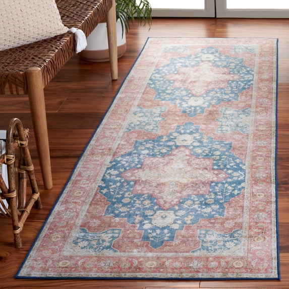 Safavieh Tucson Nazca Oriental Machine Washable Runner Rug, Navy/Rust, 2'6" x 6'