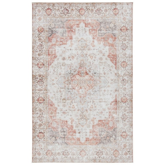 SAFAVIEH Tucson Nazca Traditional Machine Washable Area Rug, 5' x 8', Light Grey/Rust