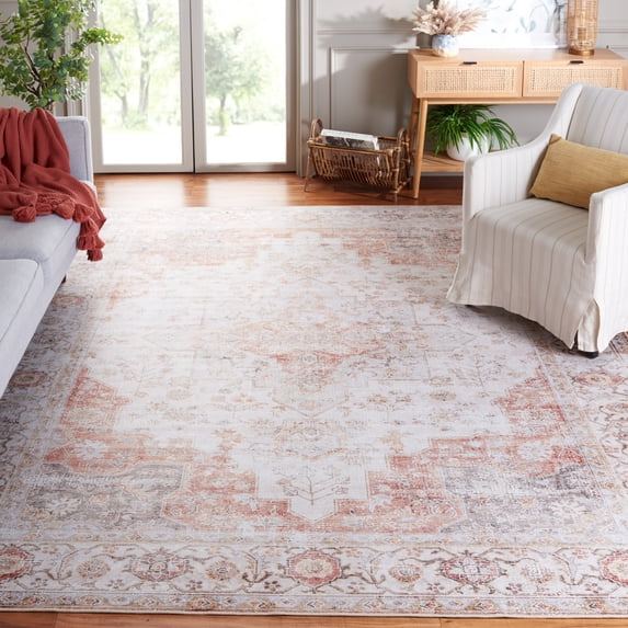 Safavieh Tucson Nazca Oriental Machine Washable Area Rug, Light Gray/Rust, 8' x 10'