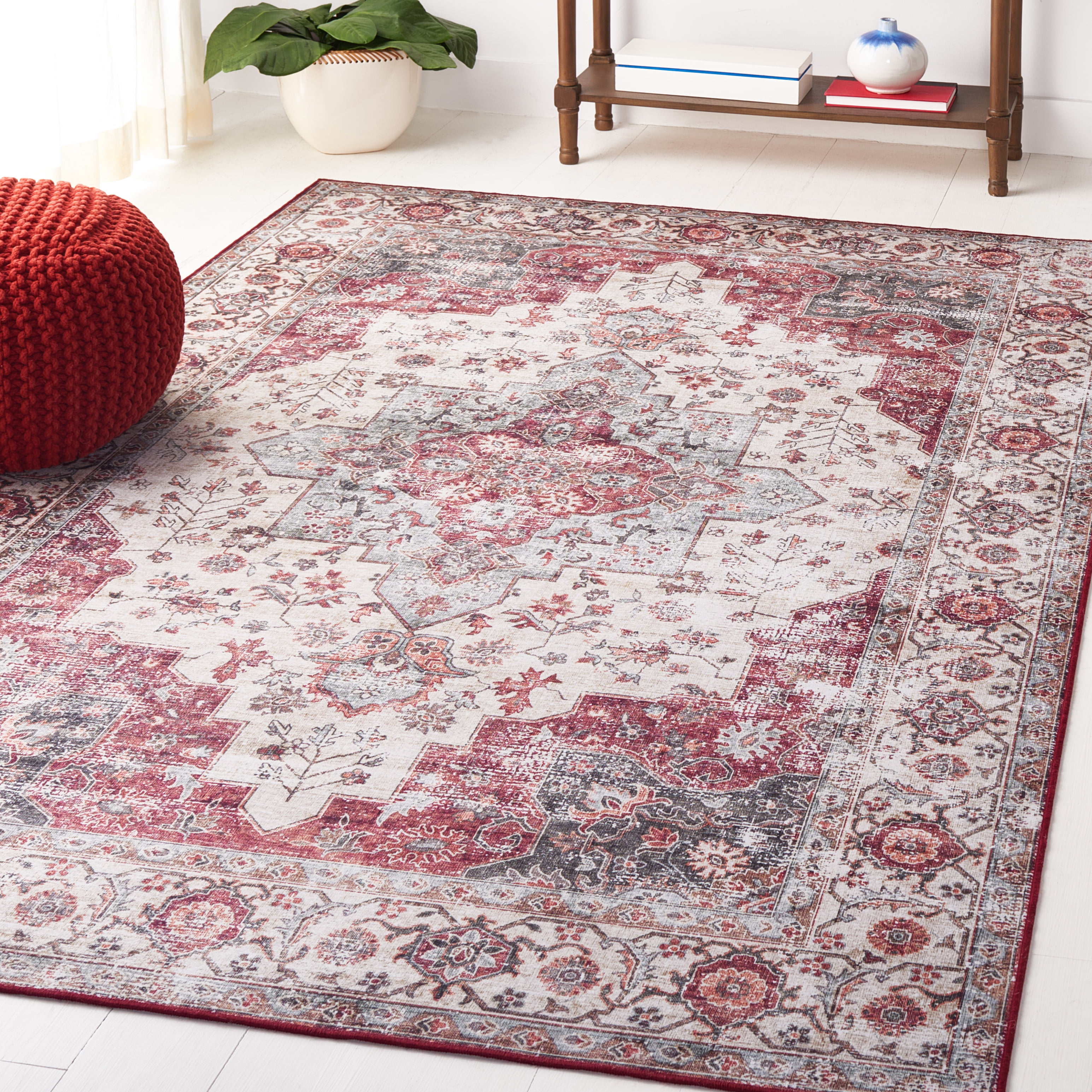 Safavieh Tucson Nazca Oriental Machine Washable Area Rug, Beige Green/Rust, 3' x 5'