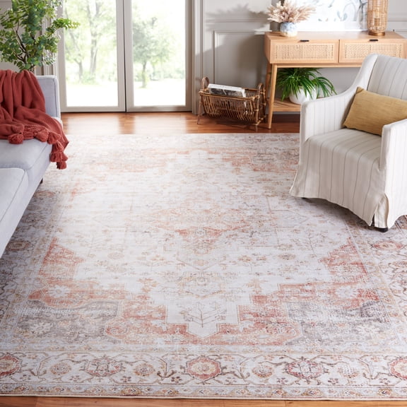 Safavieh Tucson Nazca Oriental Machine Washable Area Rug, Light Gray/Rust, 10' x 10' Square