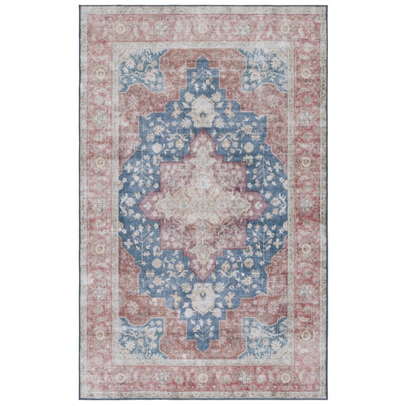 SAFAVIEH Tucson Nazca Traditional Machine Washable Area Rug, Navy/Rust, 5' x 8'