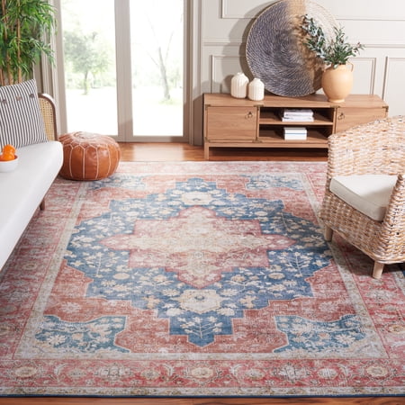 Safavieh Tucson Nazca Oriental Machine Washable Area Rug, Navy/Rust, 8' x 10'