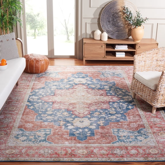 Safavieh Tucson Nazca Oriental Machine Washable Area Rug, Navy/Rust, 9' x 12'
