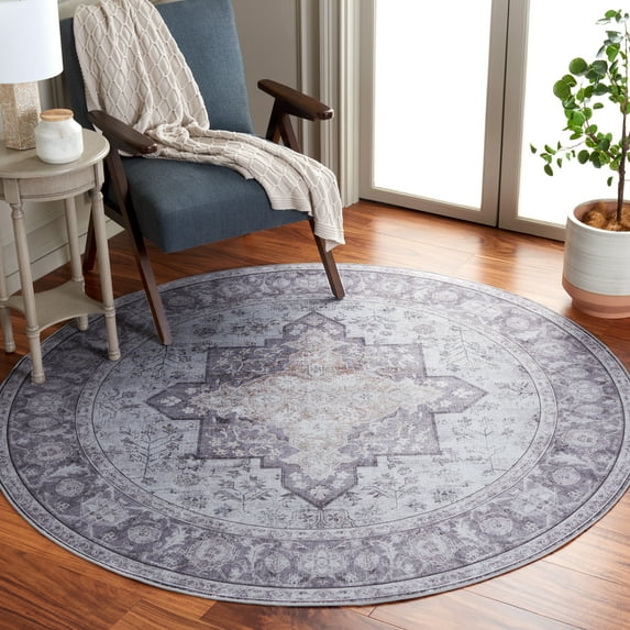 Safavieh Tucson Nazca Oriental Machine Washable Area Rug, Light Purple/Sage, 6' x 6' Round