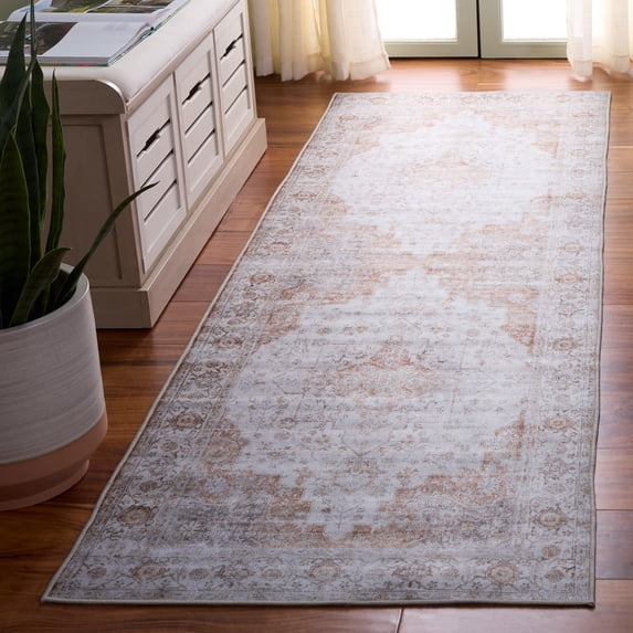 Safavieh Tucson Nazca Oriental Machine Washable Runner Rug, Light Gray/Rust, 2'6" x 16'