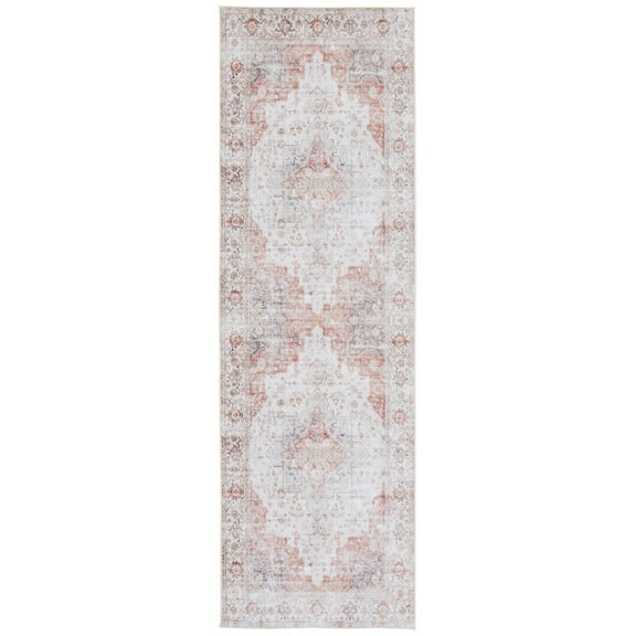 SAFAVIEH Tucson Nazca Traditional Machine Washable Runner, 2'6" x 20', Light Grey/Rust