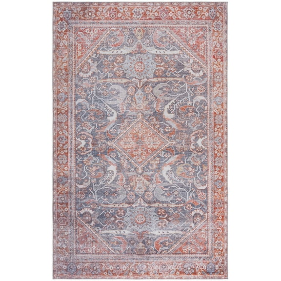 SAFAVIEH Tucson Neal Traditional Machine Washable Area Rug, 5' x 8', Grey/Rust