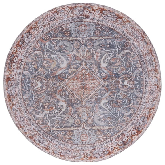 SAFAVIEH Tucson Neal Traditional Machine Washable Area Rug, 6' x 6' Round, Grey/Rust