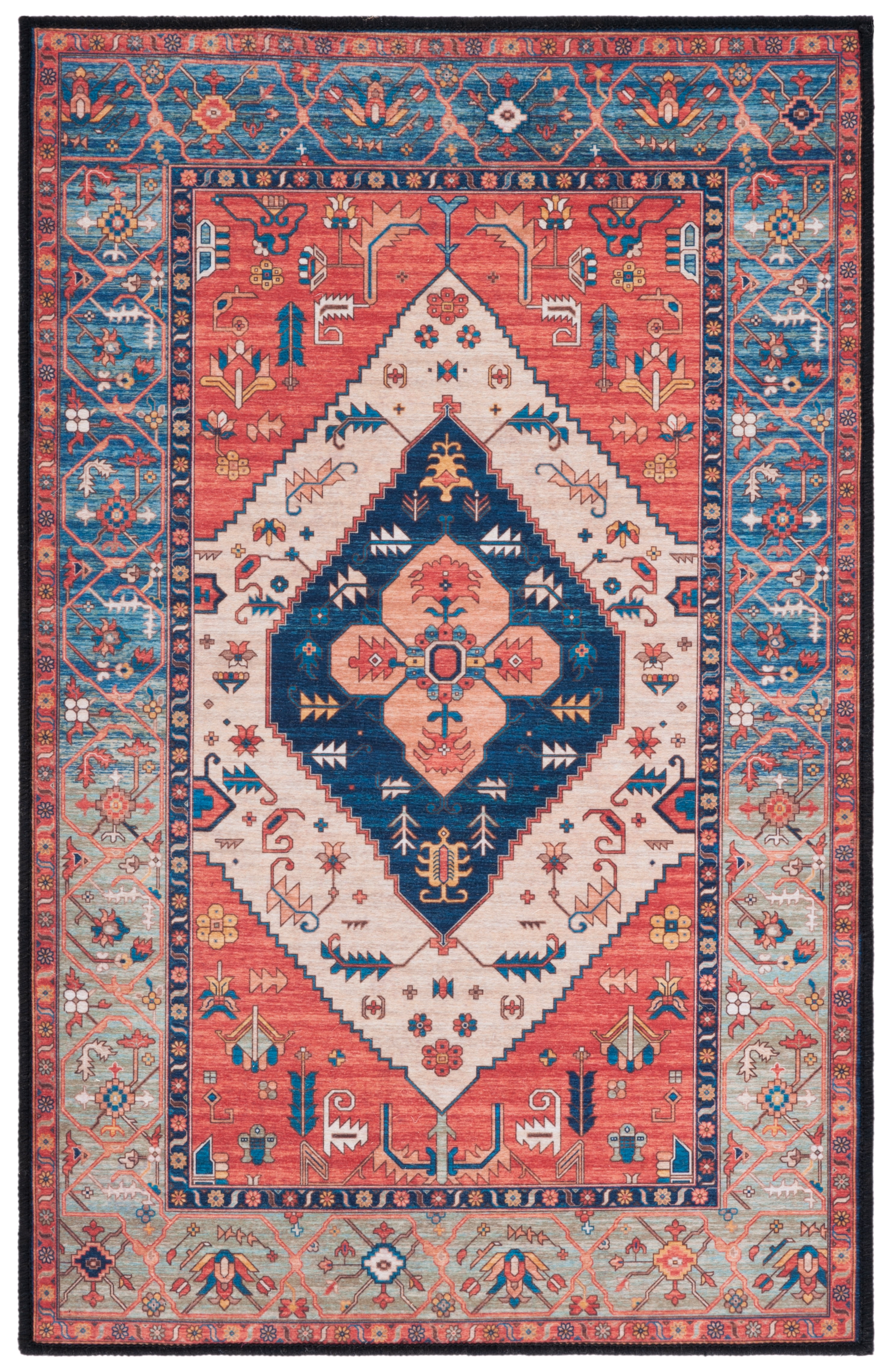 SAFAVIEH Tucson Nicole Oriental Machine Washable Area Rug, Rust/Blue, 2'6" x 4'