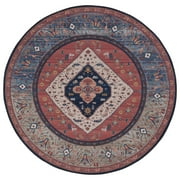 SAFAVIEH Tucson Nicole Oriental Machine Washable Area Rug, Rust/Blue, 3' x 3' Round
