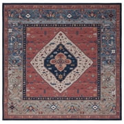 SAFAVIEH Tucson Nicole Oriental Machine Washable Area Rug, Rust/Blue, 3' x 3' Square