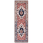SAFAVIEH Tucson Nicole Oriental Machine Washable Runner Rug, Rust/Blue, 2'6" x 22'